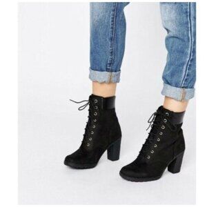 Timberland Glancy Black Lace-Up Rugged Lug Ankle Boots Women's Size 8.5